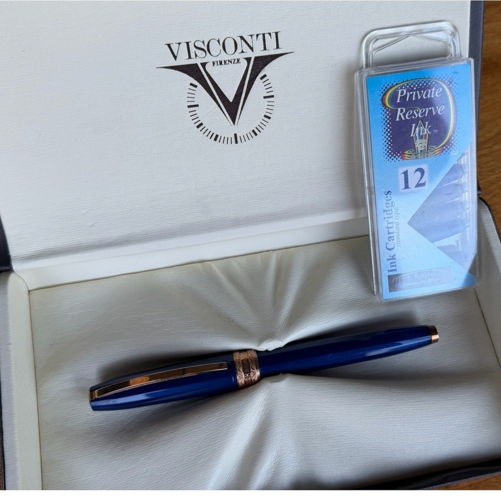 Visconti Firenze Blue Fountain Pen Rose Gold Trim Medium Nib w/ Box & Ink